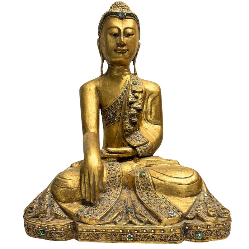 Musealer burmesischer Mandalay-Buddha aus dem 19. Jahrhundert – Massives Teakholz (50,5 cm)