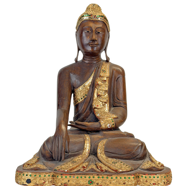 Antiker burmesischer Mandalay-Buddha aus Holz – Bhumisparsha – ca. 1900–1930