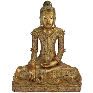 Antiker burmesischer Jambupati Buddha mit Glaseinlagen, 57 cm hoch.