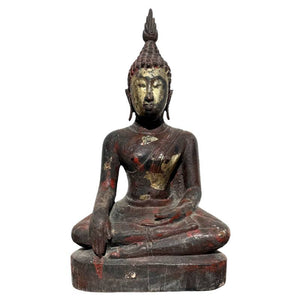 Antiker Buddha aus Birma - Teakholz & Blattgold - 29cm