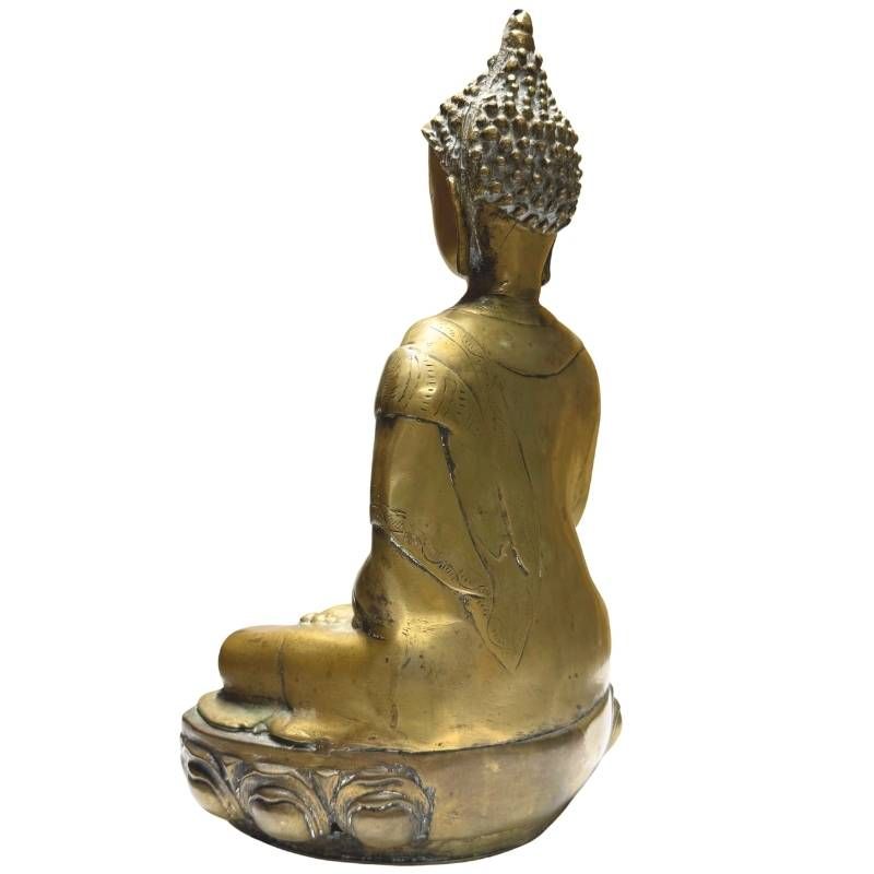 Antiker, feuervergoldeter Buddha aus Metall auf einem Lotussockel