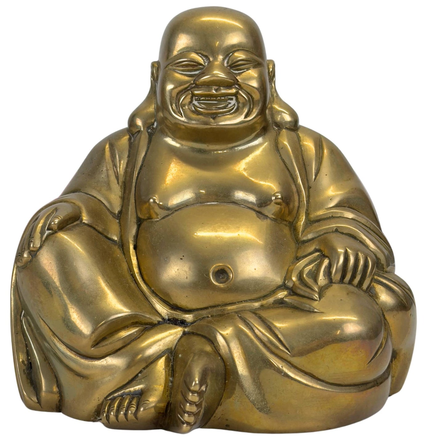 Antiker Budai aus Bronze aus der späten Qing-Dynastie mit originaler Patina