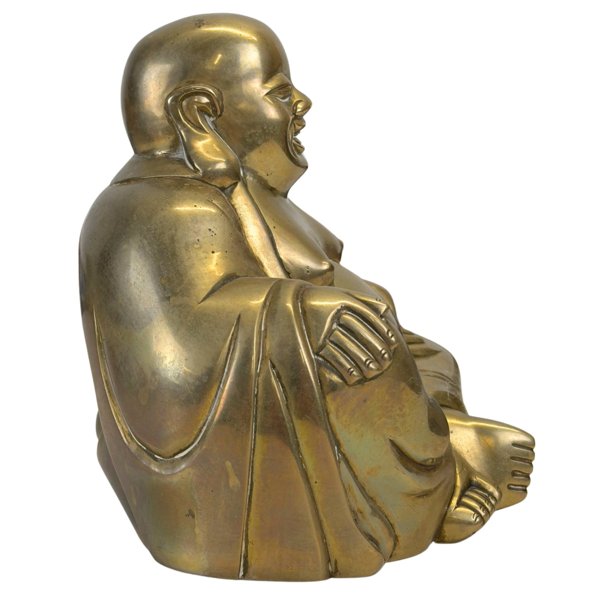 Vorindustrielle Buddha-Statue aus Messing, Budai, hergestellt im Wachsausschmelzverfahren.