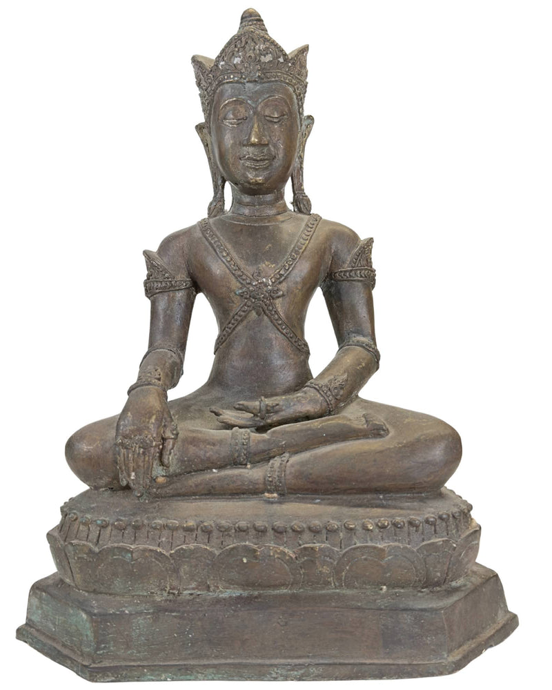 Antike bronzene gekrönte Buddha-Figur, Thailand oder Laos, 19. Jahrhundert - Thailändische Buddha Statue