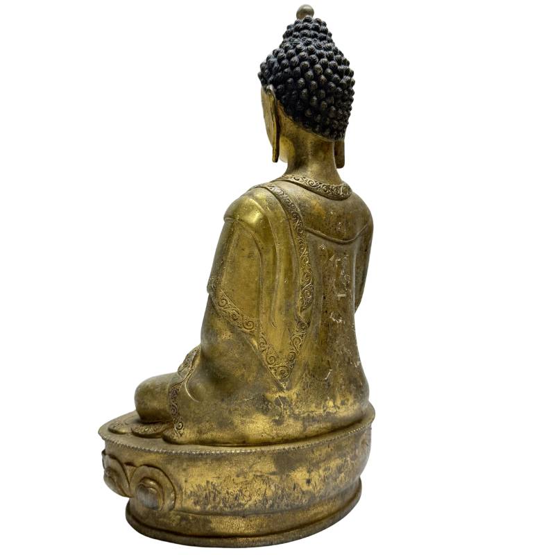 Antike Buddha-Figur aus Bronze, dargestellt als Arzt, mit natürlichen Gebrauchsspuren und alter Patina