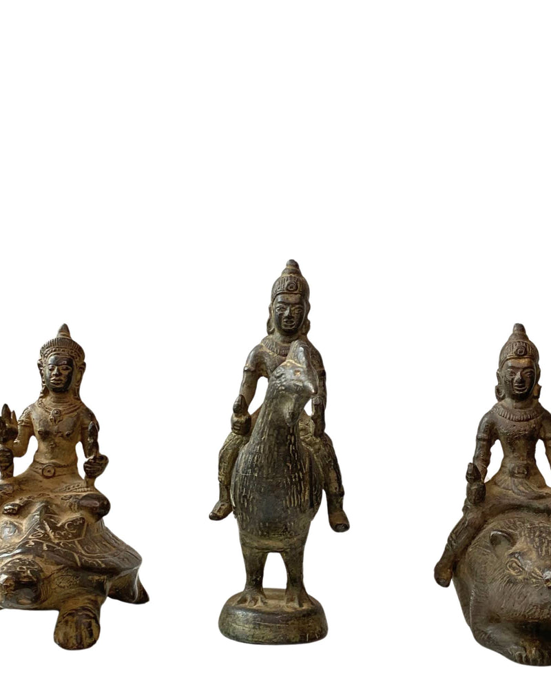Antike südindische Bronzeskulpturen-Set - Vishnu Kurma, Murugan & Ganesha - ca. 1900