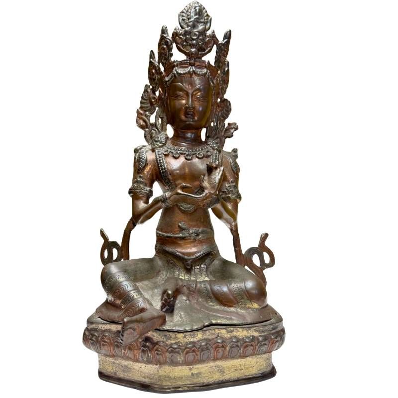 Bronzene Tara aus der Himalaya-Tradition mit klassischem Lotussockel