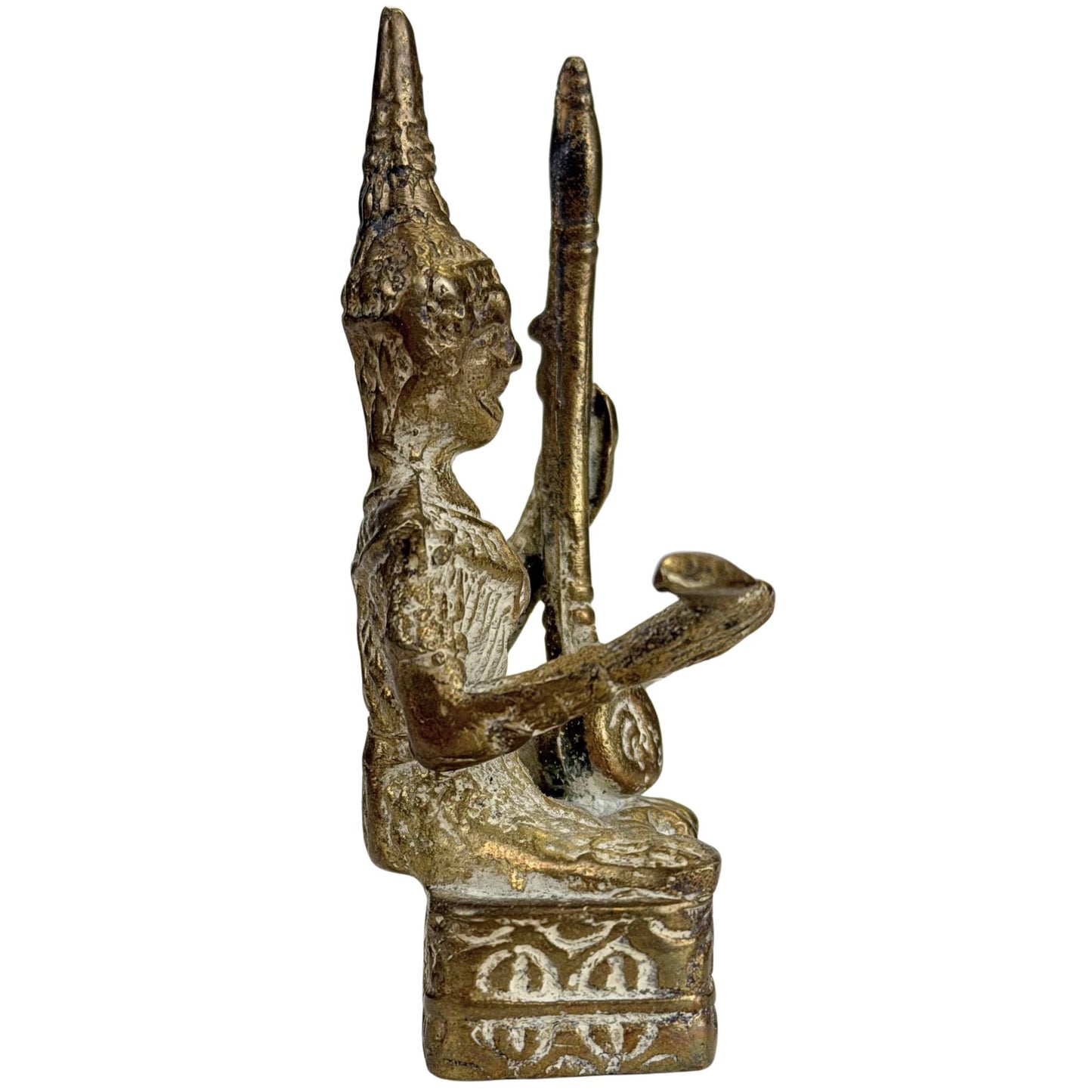 Antiker thailändischer Trommler aus Bronze mit Resten alter Vergoldung