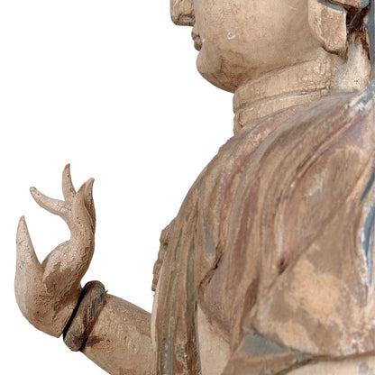 Detail von Gewand und Polychromie auf der Rückseite
