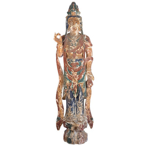 Monumentale antike chinesische Guanyin – polychromes Holz – Qing, 18.–19. Jh. – 151 cm