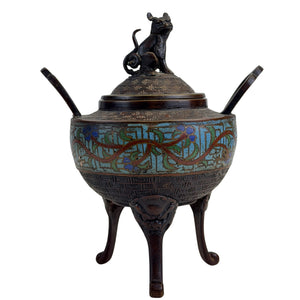 Antikes chinesisches Dreibein-Räuchergefäß – Bronze & Cloisonné – 19. Jahrhundert