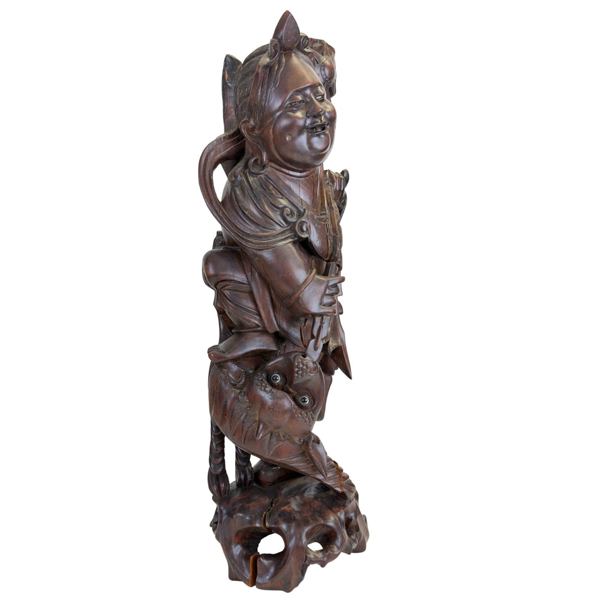 Authentische Ebisu‑Skulptur aus japanischer Tradition aus Massivholz
