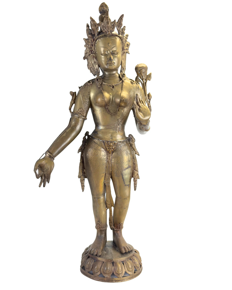 Monumentale antike Grüne Tara aus feuervergoldeter Bronze – Nepal, vermutlich spätes 18. oder 19. Jahrhundert (100 cm) - Nepalesische Buddha-Figur