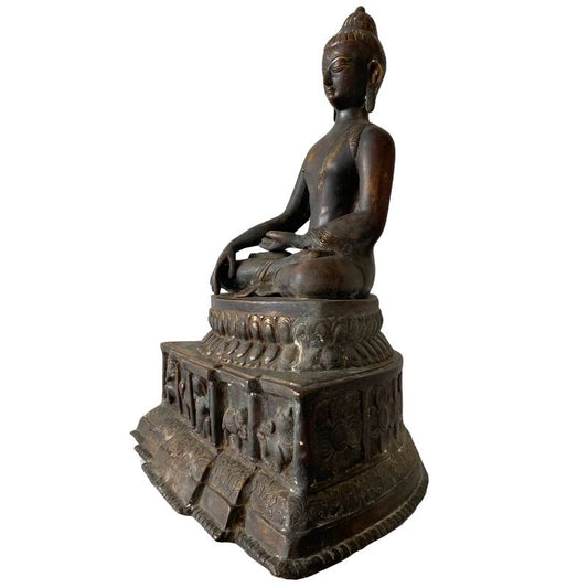 Antikes Himalaya-Buddha-Detail-Thron-Tier-Paneele-Bronze