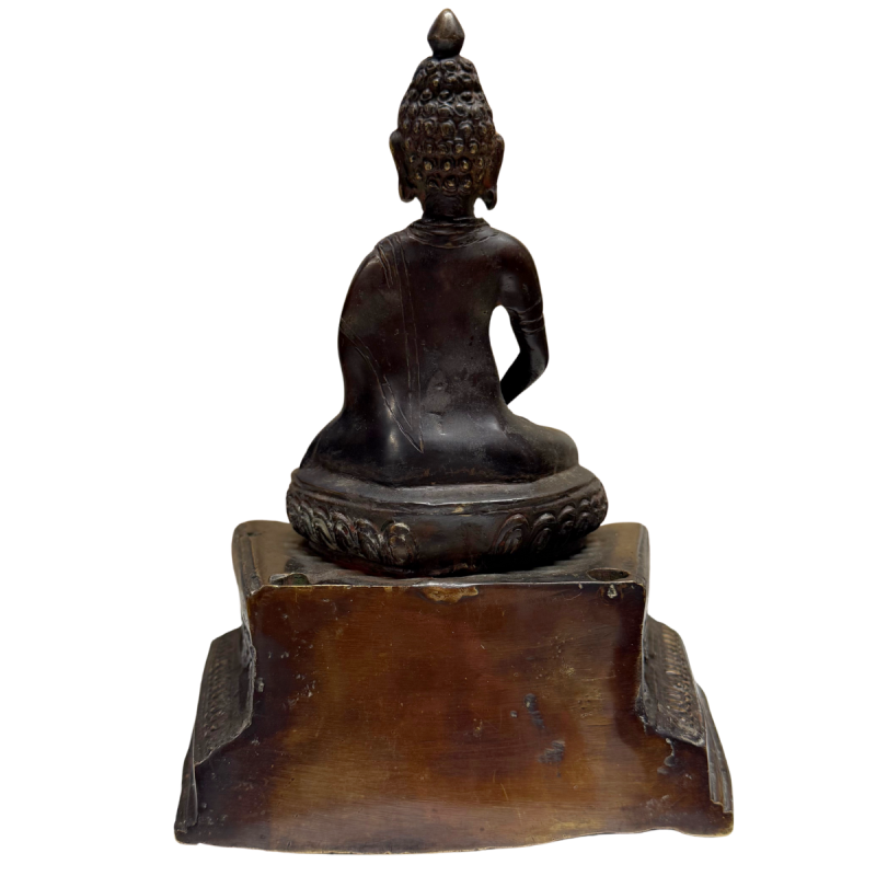 Antike, feuervergoldete Shakyamuni-Buddha-Statue aus der Himalaya-Tradition als Tempelstatue