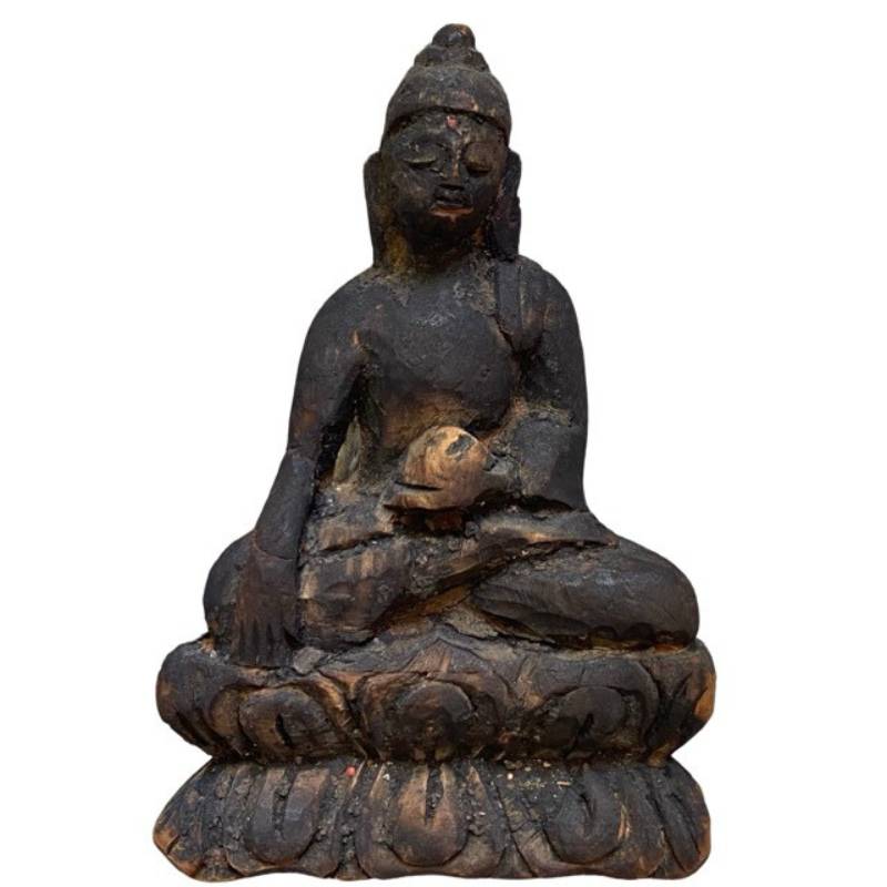 Antike hölzerne Buddha-Statue aus dem Himalaya