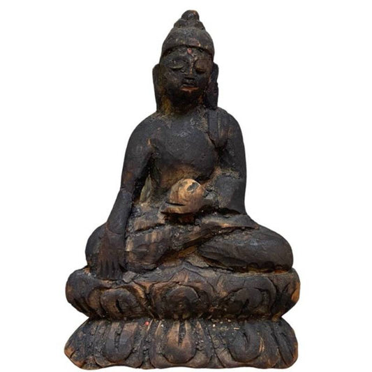 Antike hölzerne Buddha-Statue aus dem Himalaya