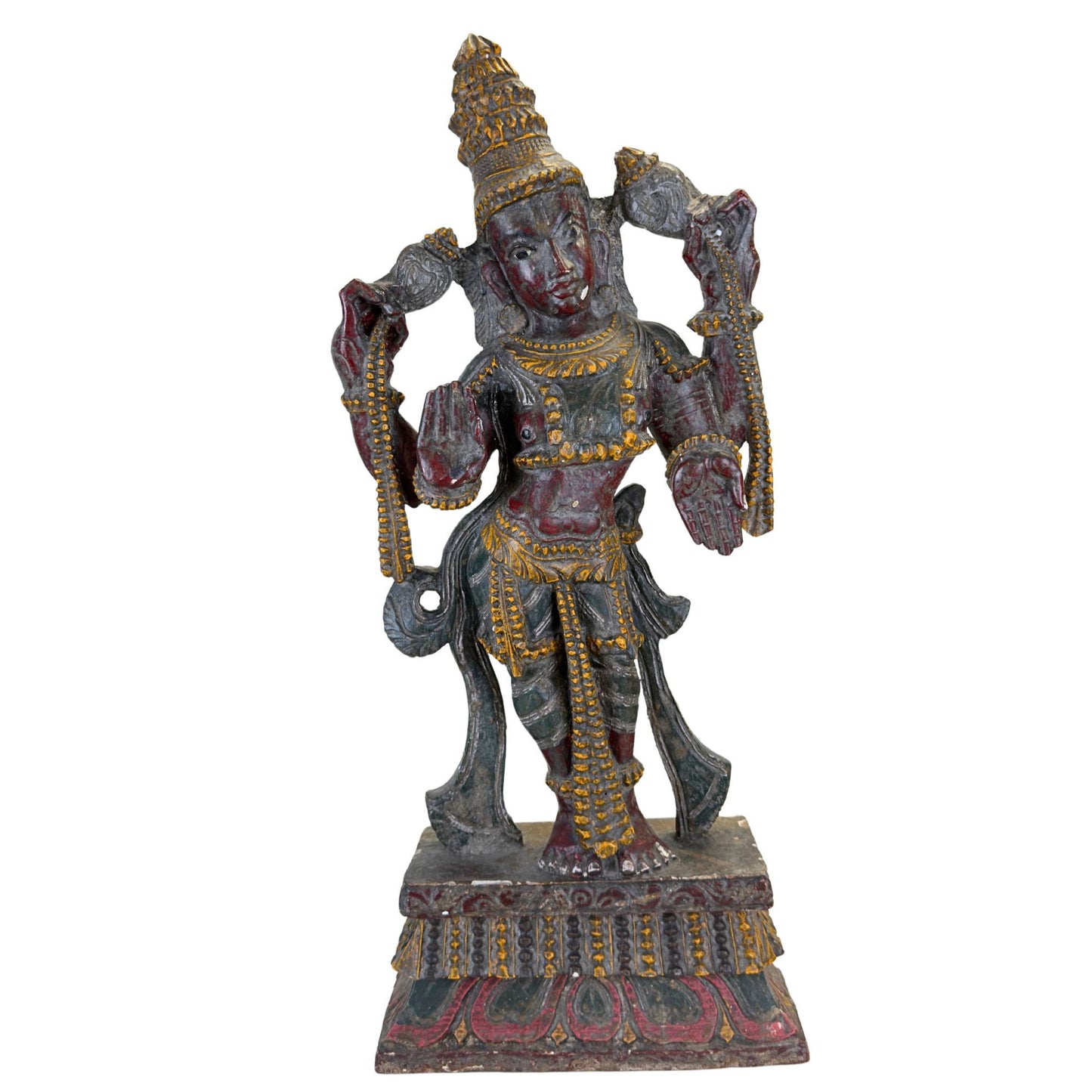 Antike Vishnu-Holzstatue aus Südindien, 60 cm hoch