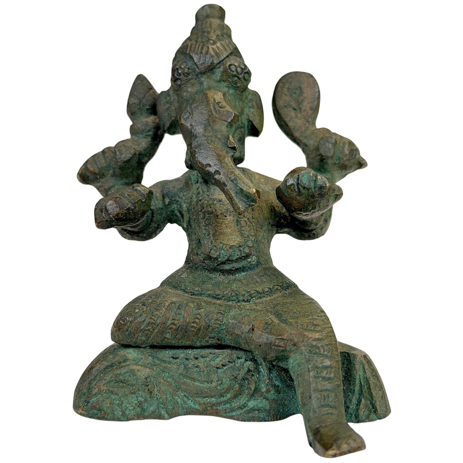 Kleine indische Ganesha-Bronze des 18.–19. Jahrhunderts in entspannter Lalitasana-Haltung