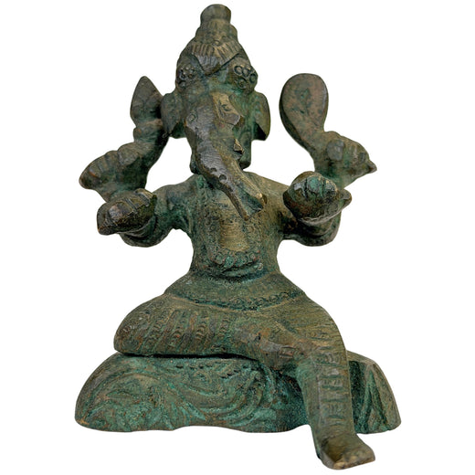 Kleine indische Ganesha-Bronze des 18.–19. Jahrhunderts in entspannter Lalitasana-Haltung
