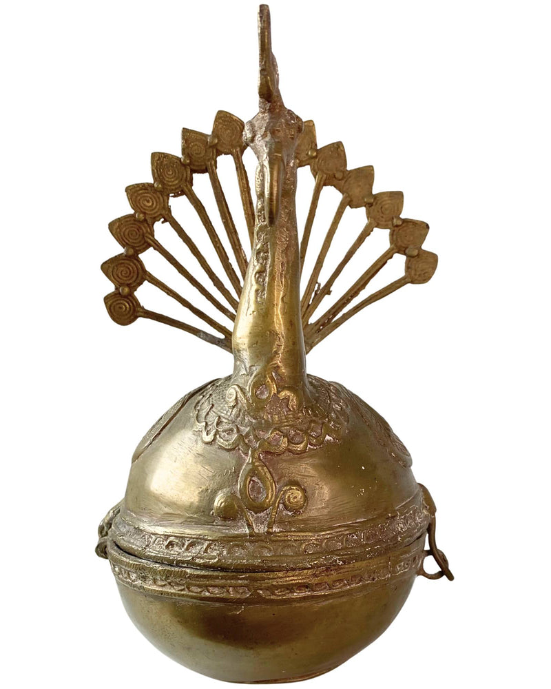 Antike indische Messing-Pfau Pandan – Betelnussdose – 1,6 kg, 19. Jh.