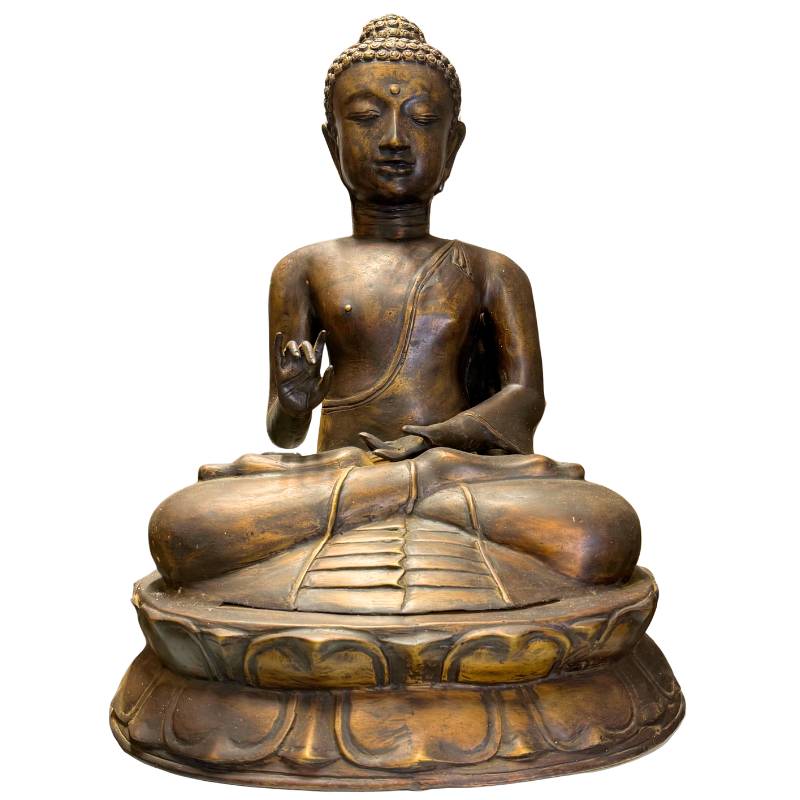 Monumentale antike javanische Bronzestatue des Buddha in Vitarka Mudra.