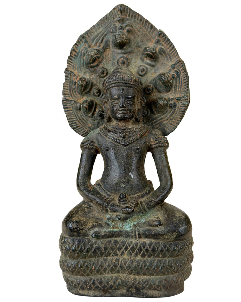 Khmer Naga Buddha Bronze Statue Mucalinda – Massiv Bronze – 22 cm – 2,2 kg