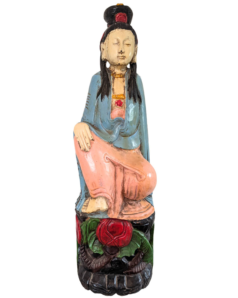 Antike chinesische Kwanyin (88 cm) – Handgeschnitztes Kampferholz Qing-Dynastie