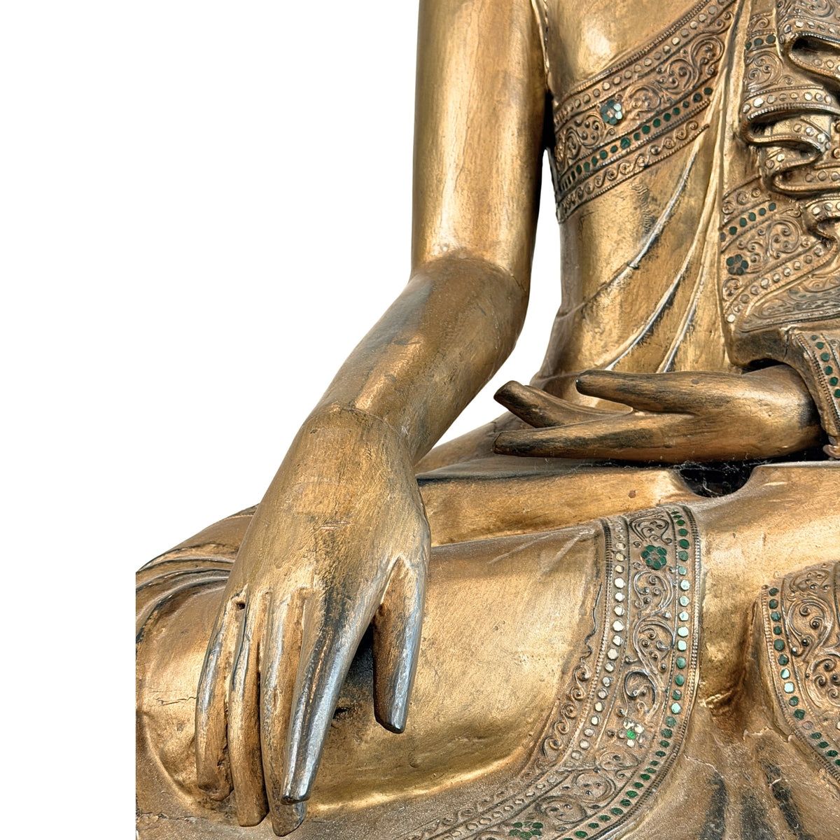 Detail der rechten Hand in Bhumisparsha-Mudra