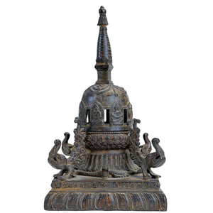 Antikes nepalesisches Chaitya-Räuchergefäß mit Buddhafiguren – spätes 19. Jh.