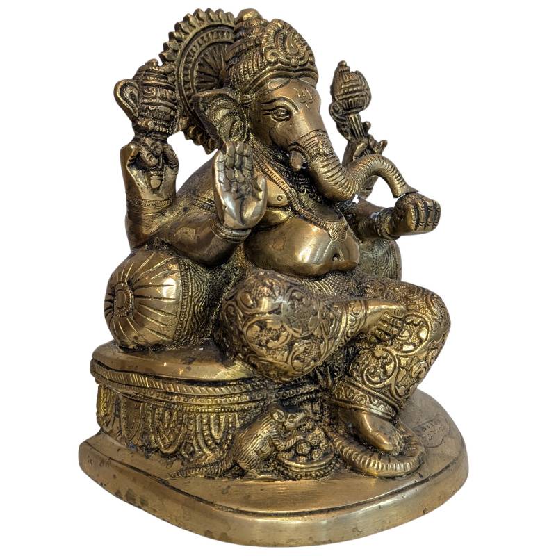 Vierarmige Ganesha-Figur aus Nepal mit ungewöhnlich kompakter, schwerer Gussmasse
