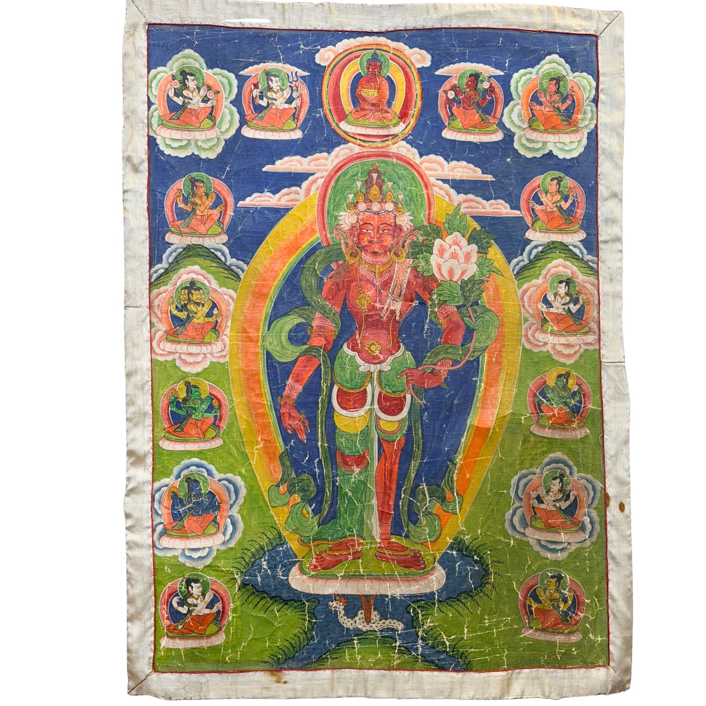 Antiker nepalesischer Rakta Tara Thangka aus dem 19. Jahrhundert