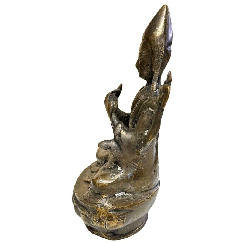 Detail der tiefen Mineralisierung und Cupritbildung an einer Lama-Bronzestatue aus dem 18. Jahrhundert.