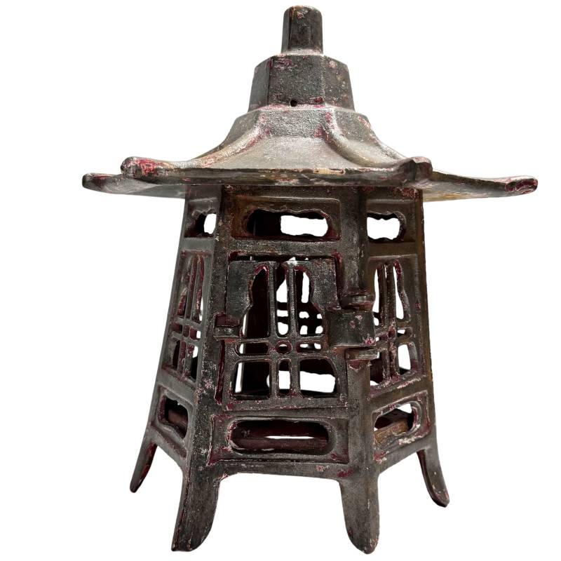 Antike Japanische Pagodenlaterne Rot - Massives Gusseisen 3,7kg - 27cm
