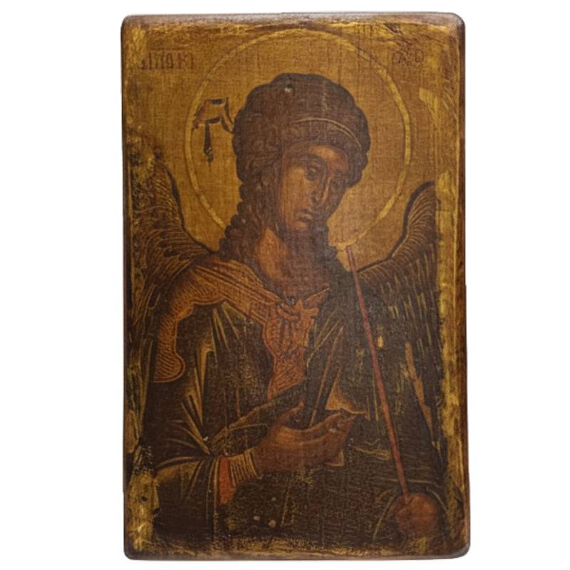 Antike russische Ikone des Erzengels Michael, handbemalt auf Holz, 19. Jahrhundert.