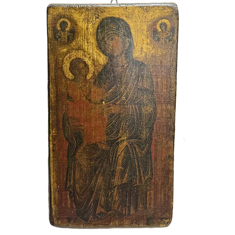 Authentische russische Hodegetria-Ikone der Muttergottes, Tempera auf Holztafel, 18. Jahrhundert.