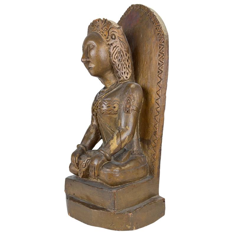 Antike Sri-Devi-Holzstatue mit Goldspuren