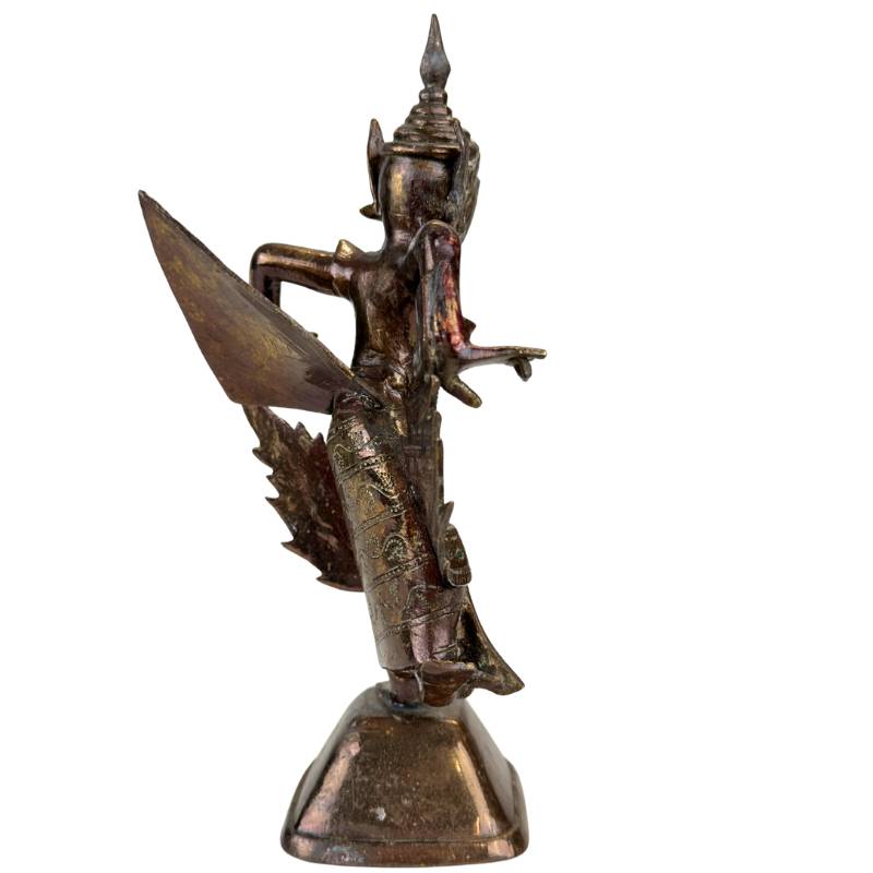 Antike thailändische Kinnara aus schwerem, kupferreichem Rotbronzeguss.