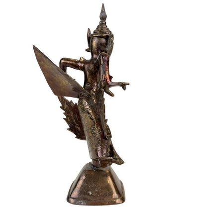 Antike thailändische Kinnara, gegossen in schwerem kupferreichem rotem Bronze.