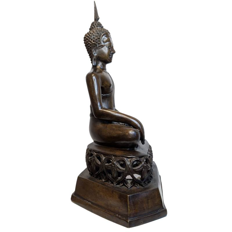 Antiker thailändischer Buddha aus Bronze, ca. 1880–1920, in Bhumisparsha-Mudra.