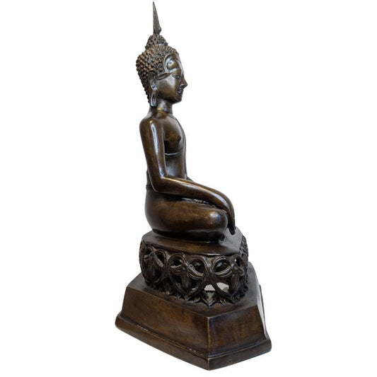 Antiker thailändischer Buddha aus Bronze, ca. 1880–1920, in Bhumisparsha-Mudra.
