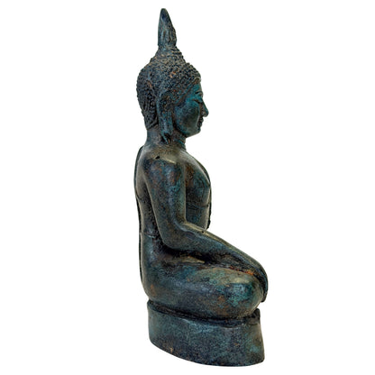 Antiker thailändischer Bronze-Buddha mit hoher flammenförmiger Ushnisha – rechte Seitenansicht
