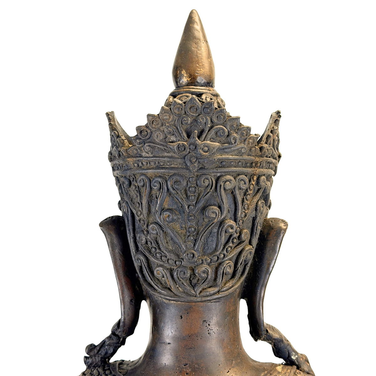 Detail of the back of the crown of the antique Thai crowned Buddha