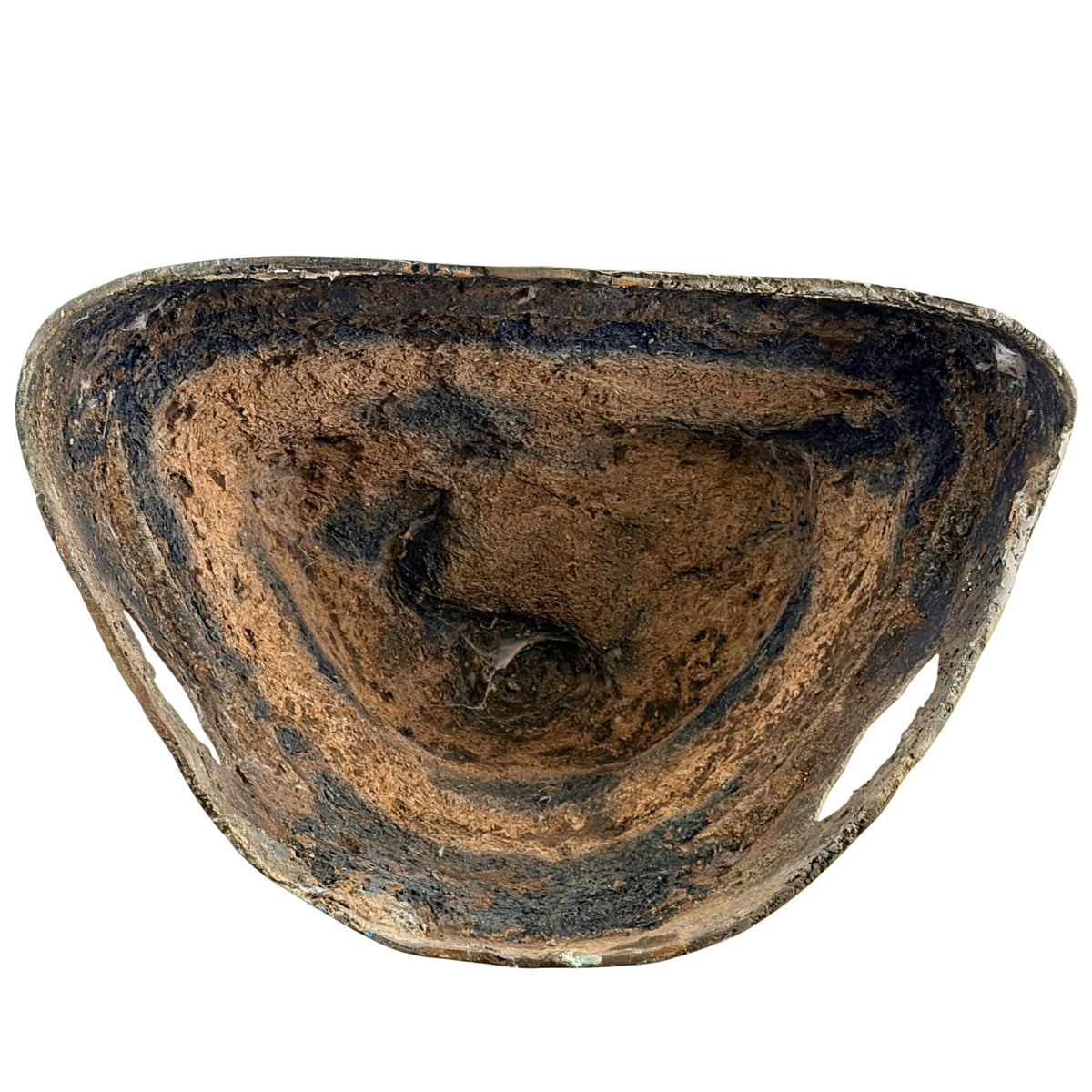 Open underside of the antique Thai bronze Buddha with surviving casting-core remains