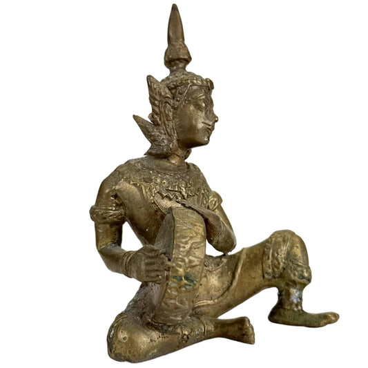 Drei alte thailändische Bronzefiguren von Musikern aus der Tempeltradition