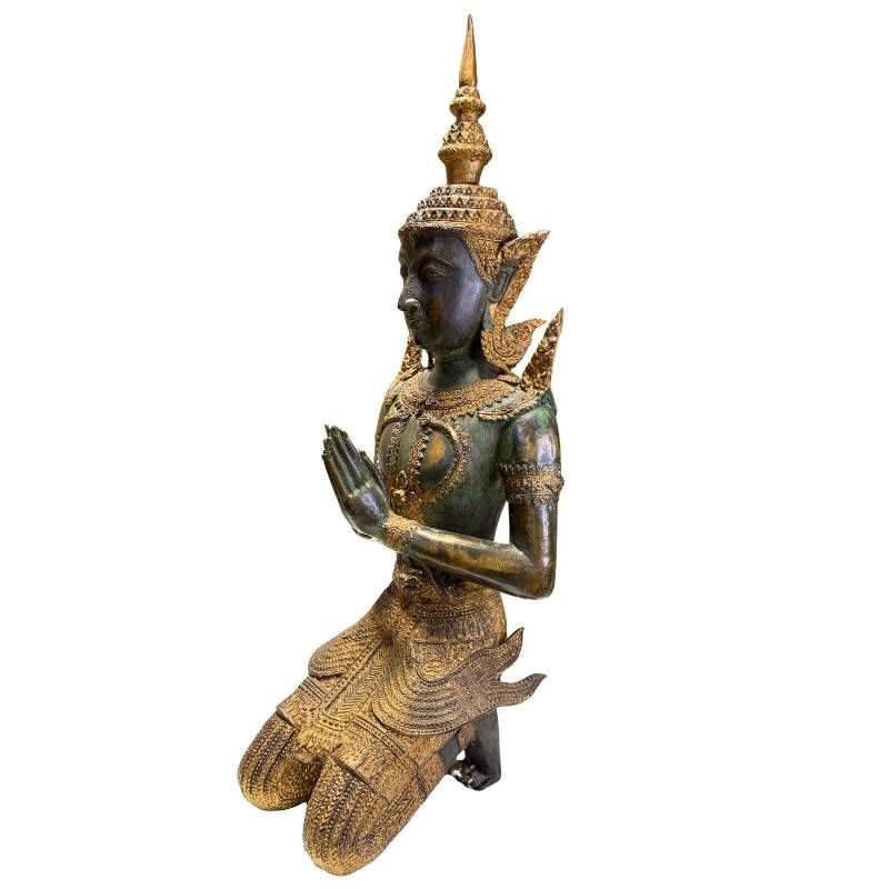Ein Paar thailändischer Tempelwächter aus dem 19. Jahrhundert, gefertigt aus antiker Bronze