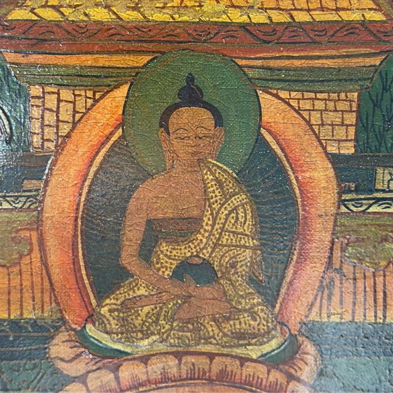 Antike Thangka-Malerei auf Leinwand, montiert auf Holz, religiöse Kunst