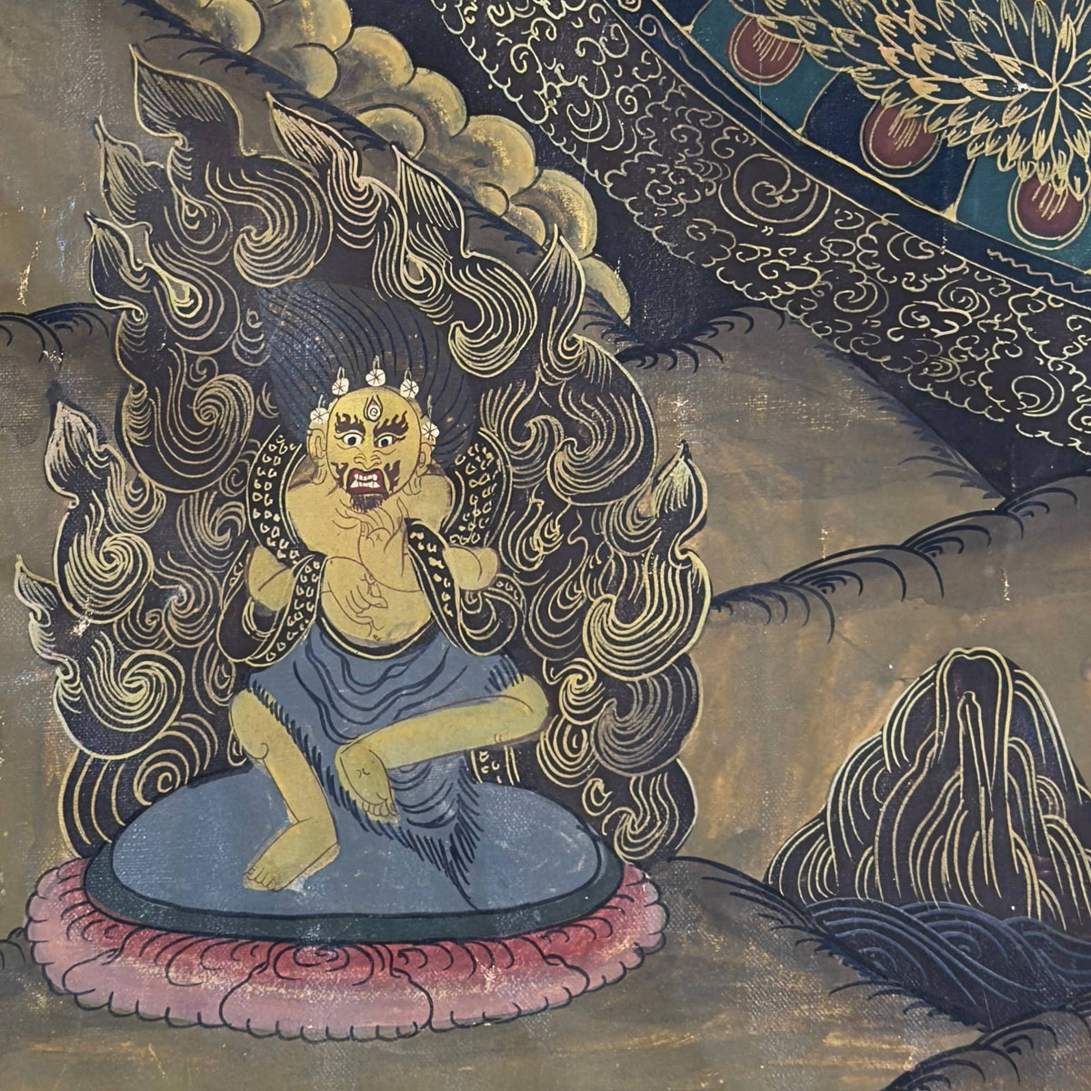 Antike tibetische Thangka‑Mandala mit offiziellem Jianding‑Inspektionssiegel