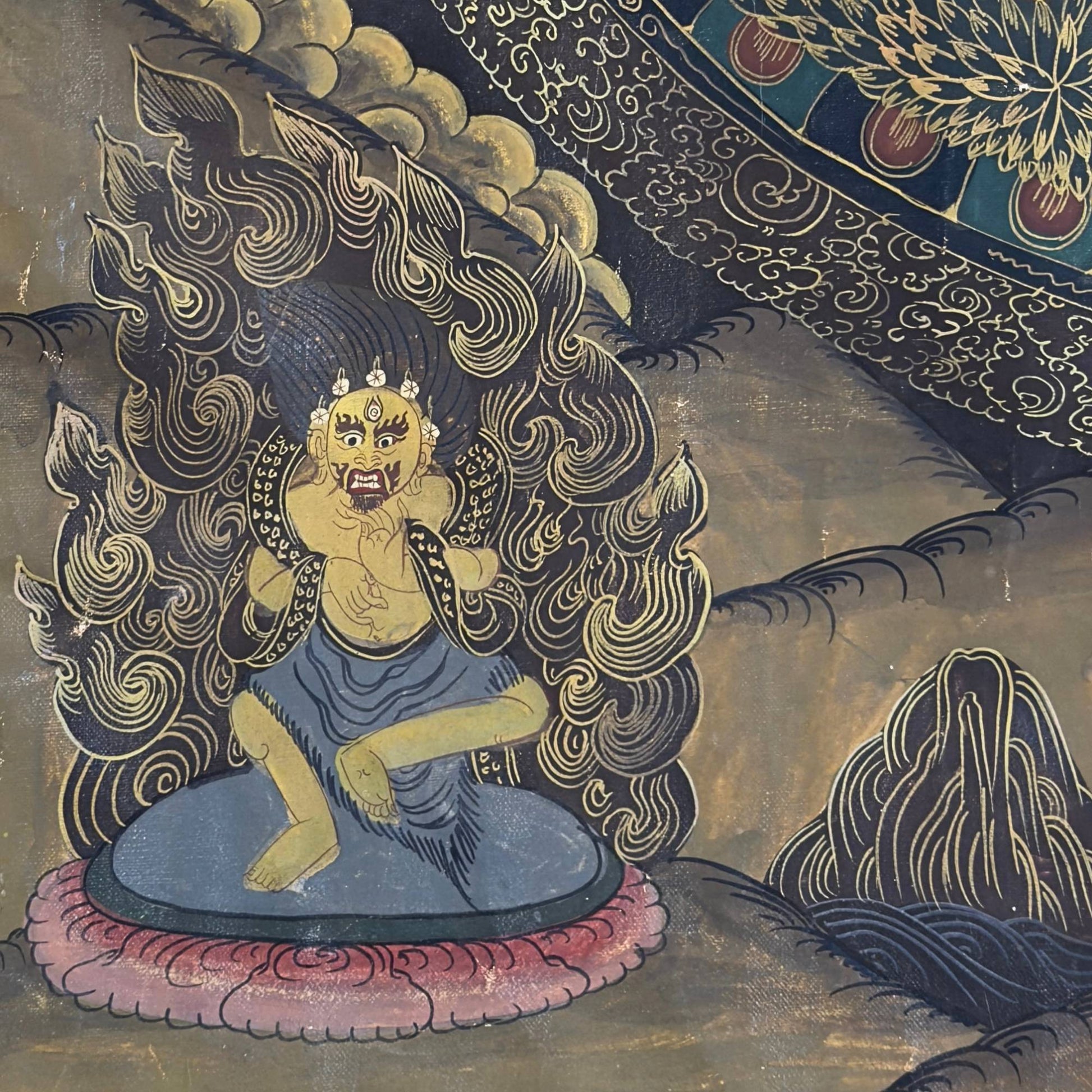 Antike tibetische Thangka-Mandala mit offiziellem Jianding-Prüfsiegel
