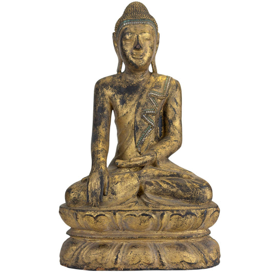 Antiker vergoldeter Buddha aus Holz aus Myanmar